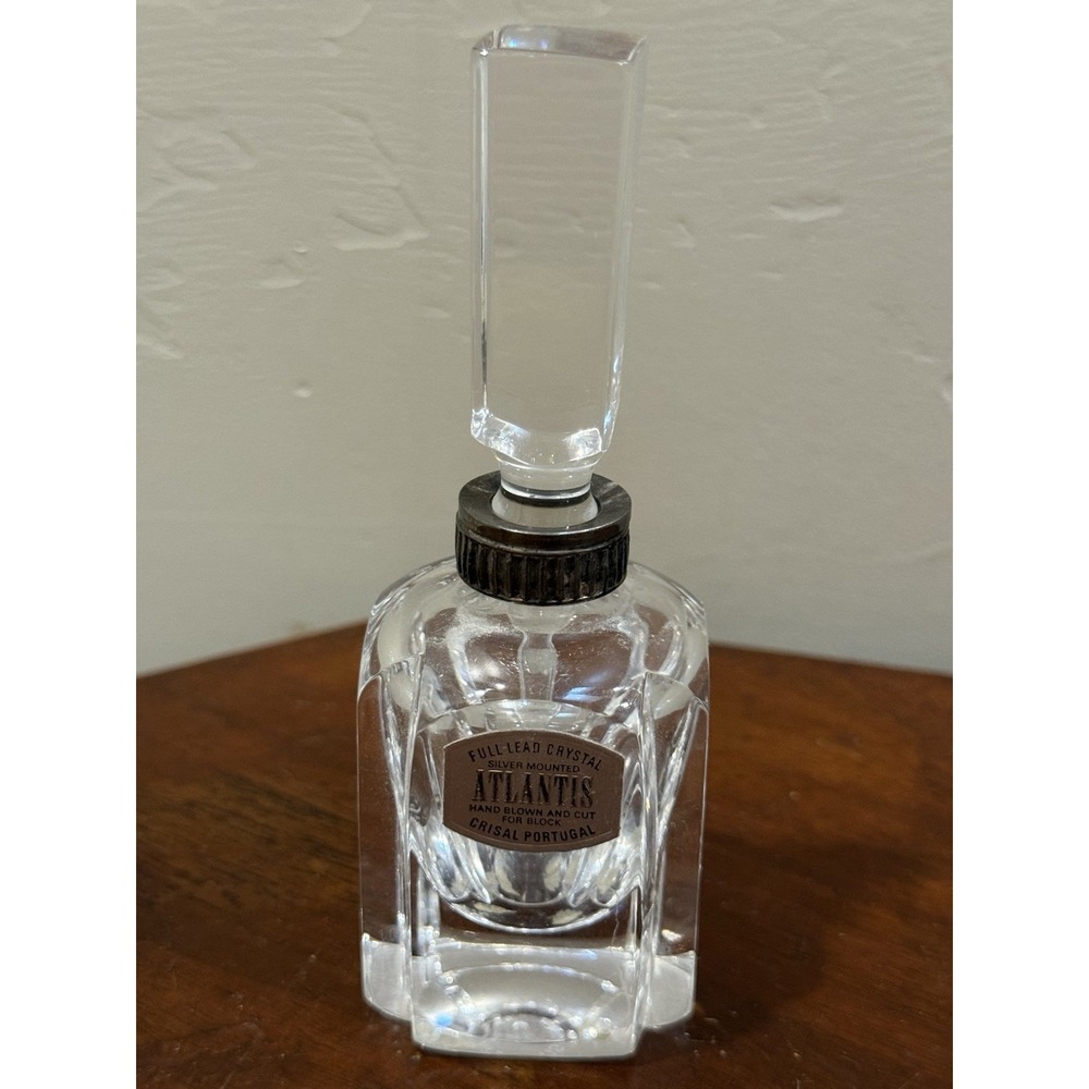 Atlantis Crystal Perfume Bottle Silver Mounted Hand Blown Cut for Block